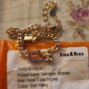 Gold-Plated Bracelet with Pink Gemstone